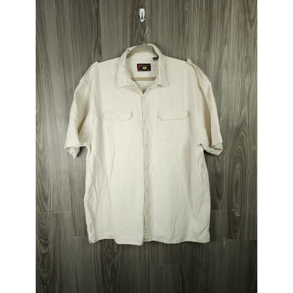 Phat Classics Phat Farm Mens 2XL Linen Blend Safari Shirt Cream Short Sleeve
